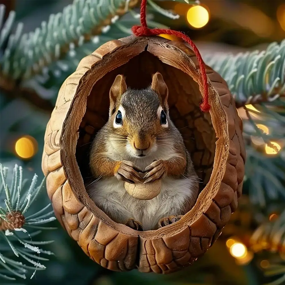 Animal Christmas Ornaments 2D Acrylic Forest Cute Tree Pattern DIY Decoration