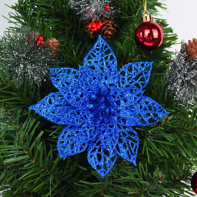 

Glitter Artificial Flower Heads Christmas Tree Flower Decorations Xmas Ornament Decorative Fake Flower Wedding Supplies