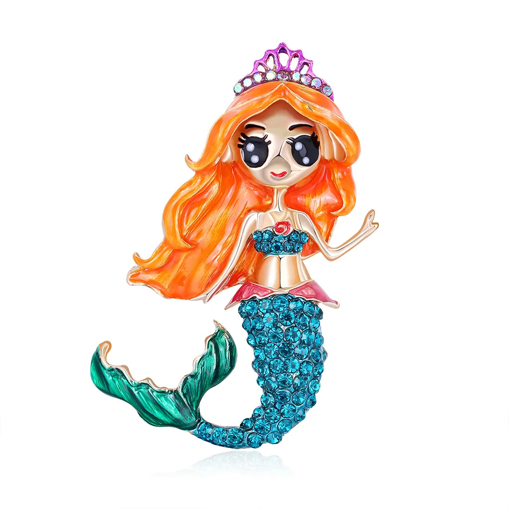 

Cartoon Fashion Anime Personality Alloy Mermaid Diamond Brooch
