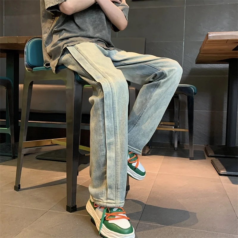Korean Straight Jeans Men Fashion Retro Casual Baggy Jeans Men Streetwear Loose Hip Hop Denim Pants Mens Trousers M-2XL