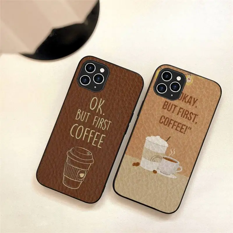 

Ok But First Coffee Phone Case For Iphone 7 8 Plus X Xr Xs 11 12 13 Se2020 Mini 14 Pro Max TPU+Leather Fundas