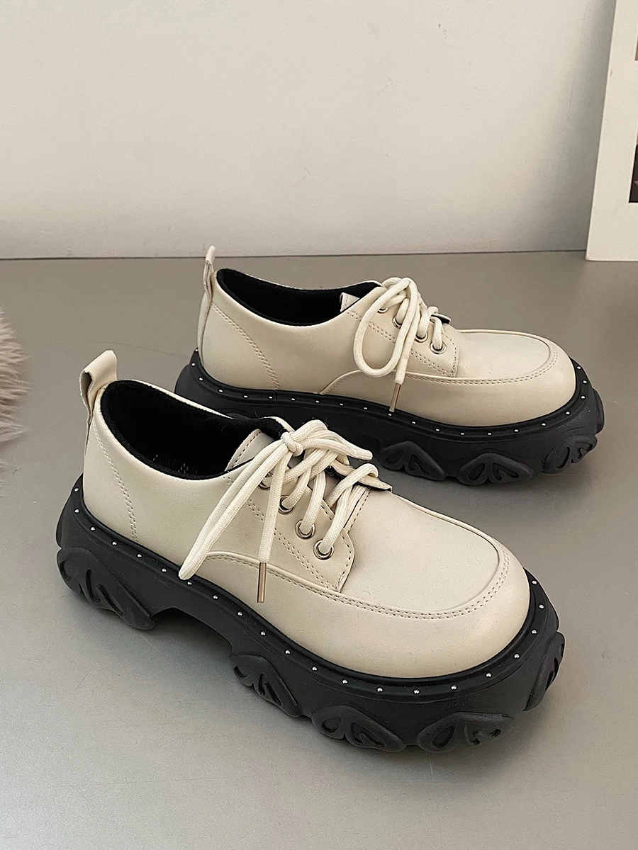 

Winter Shoes Women All-Match White Sneakers Autumn Round Toe Female Footwear Oxfords Clogs Platform Fall Retro New Dress Leather