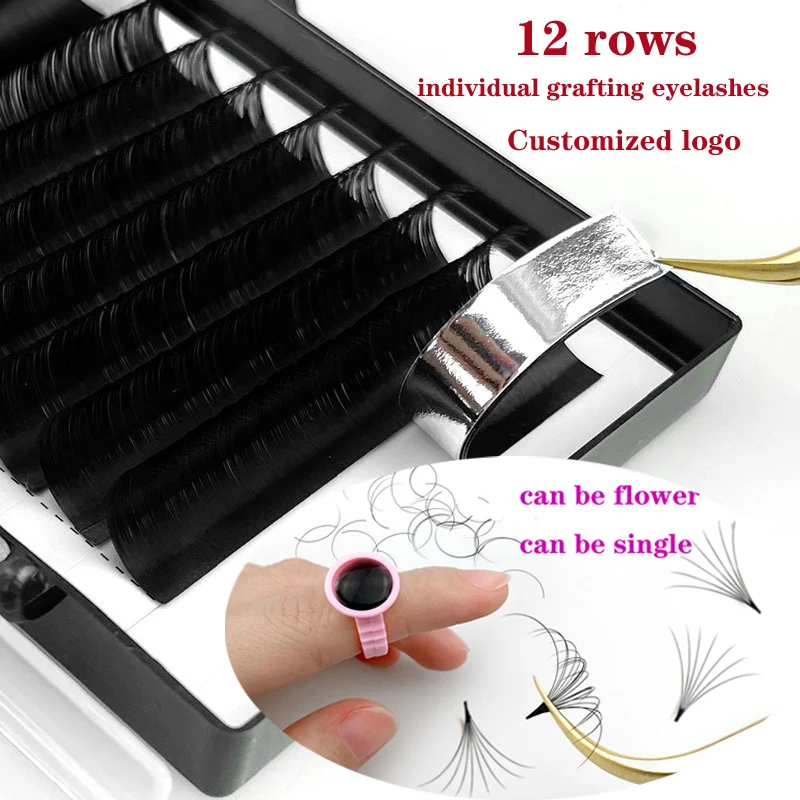 

12 Rows Personal customized logo/box Individual Flower Grafting Eyelash Soft Light Comfortable Eyelashes Extension Lashes Makeup