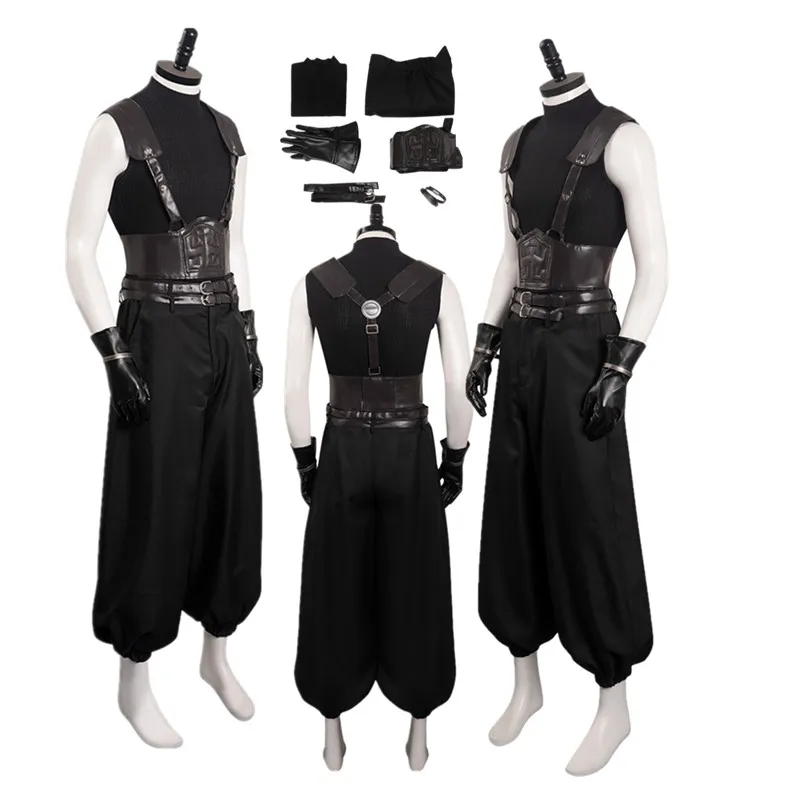 Зак Косплей Костюм Фэнтези VII Мужская Униформа Для Ролевых Игр Жилет Брюки Пояс
