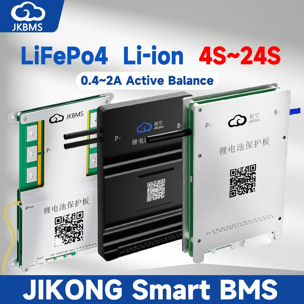 Фото JKBMS 4S-24S Li-ion LTO LiFePo4 BMS 8S 24V 10S 12S 13S 14S 16S 48V 17S 20S 22S 1A 2A Активный балансир JIKONG Smart BMS BT RS485 №1