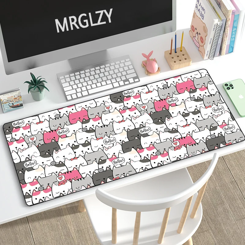 

Cute Cartoon Pink Cat Kitty Rubber Gaming Mouse Pad Girly Decoration Keyboard Mousepas Kawaii Large DeskMat for Laptop Gamer Pad