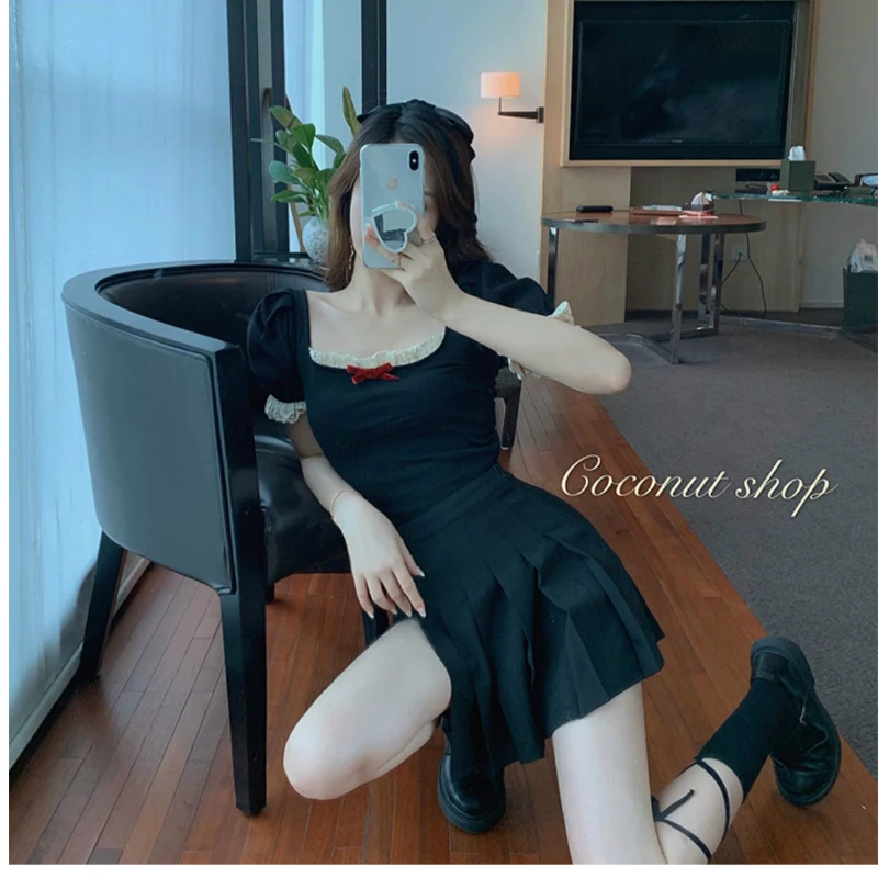 Винтажное кружевное красное платье Y2k с квадратным вырезом женское летнее