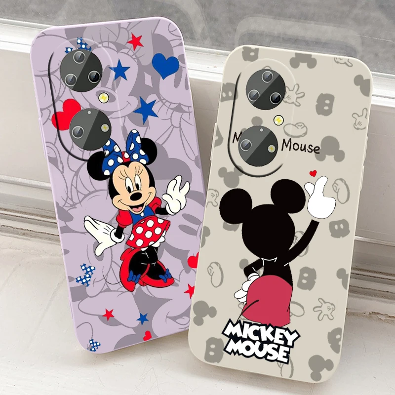 

Cute Mickey Minnie Couple Phone Case For Huawei P50 P40 P30 P20 Pro Lite E Y9S Y9A Y9 Y6 Nova Y70 5T 9 5G Liquid Rope