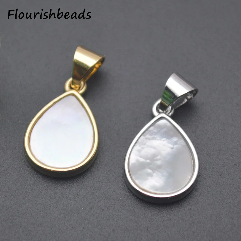 

New Design Anti Fading 18k Gold Plated Silver Color Inlaid Natural Mop Shell Geometric Round Hexagon Waterdrop Metal Charms 5pcs