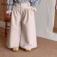 rinilucia cotton girls elastic waist loose straight wide leg pants solid kids clothes autumn trousers korean baby clothes
