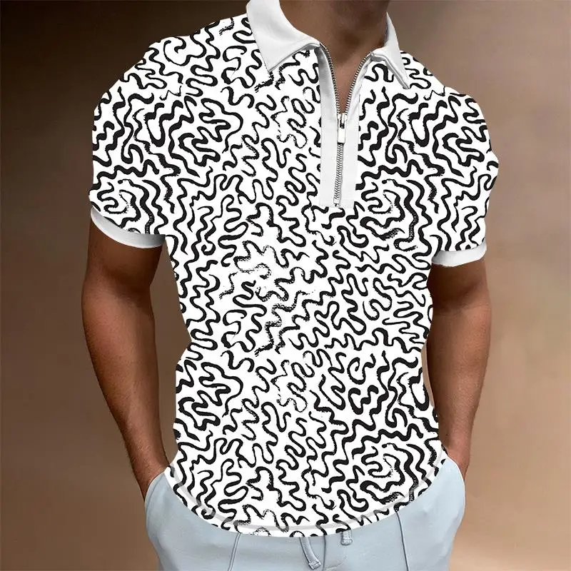 

Мужская рубашка-поло на молнии, с отложным воротником, на осень