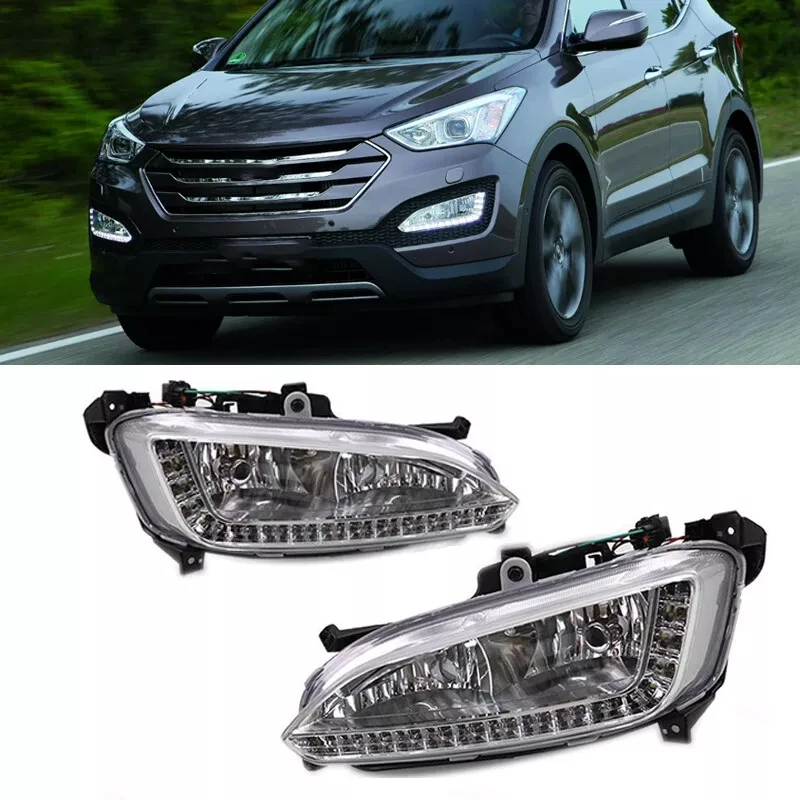 Фото Автомобильные фары, светодиодные DRL, противотуманные фары, светодиодные дневные фары, автомобильные аксессуары для Hyundai Santa Fe Maxcruz Fe IX45 2013 2014 2015 №1