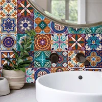 colorful retro tiles strip ceramic wall sticker glossy surface kitchen bathroom wallpaper waterproof self adhesive wall decals