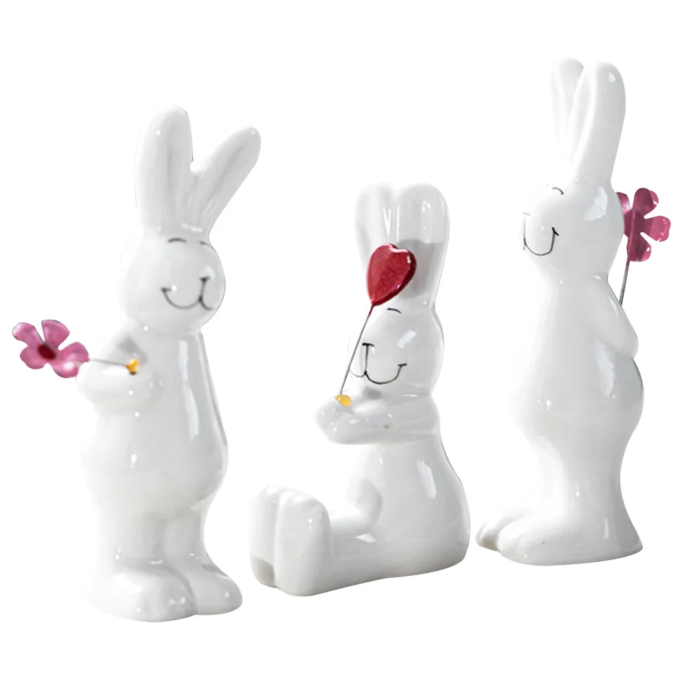 

Rabbit Bunny Figurines Figurine Statue Zodiac Ceramic Decor Ornaments Miniature Chinese Statues Tablemini Ornament Year