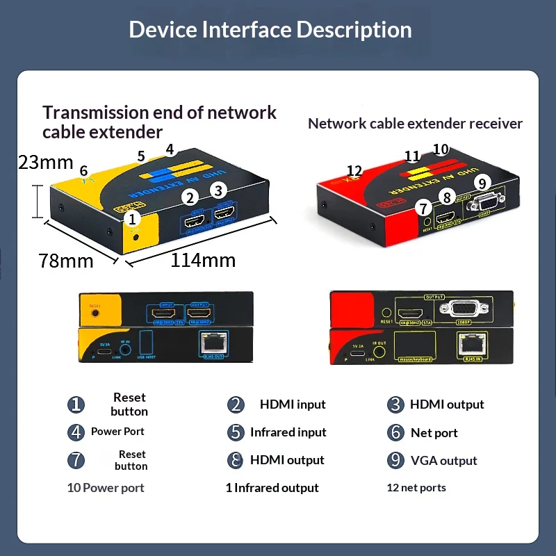Фото HDMI KVM-удлинитель 200 м, 4K/1080P, адаптер RJ45, HDMI VGA удлинитель, передатчик для передачи видео и аудио, поддержка локальных сетей. №5