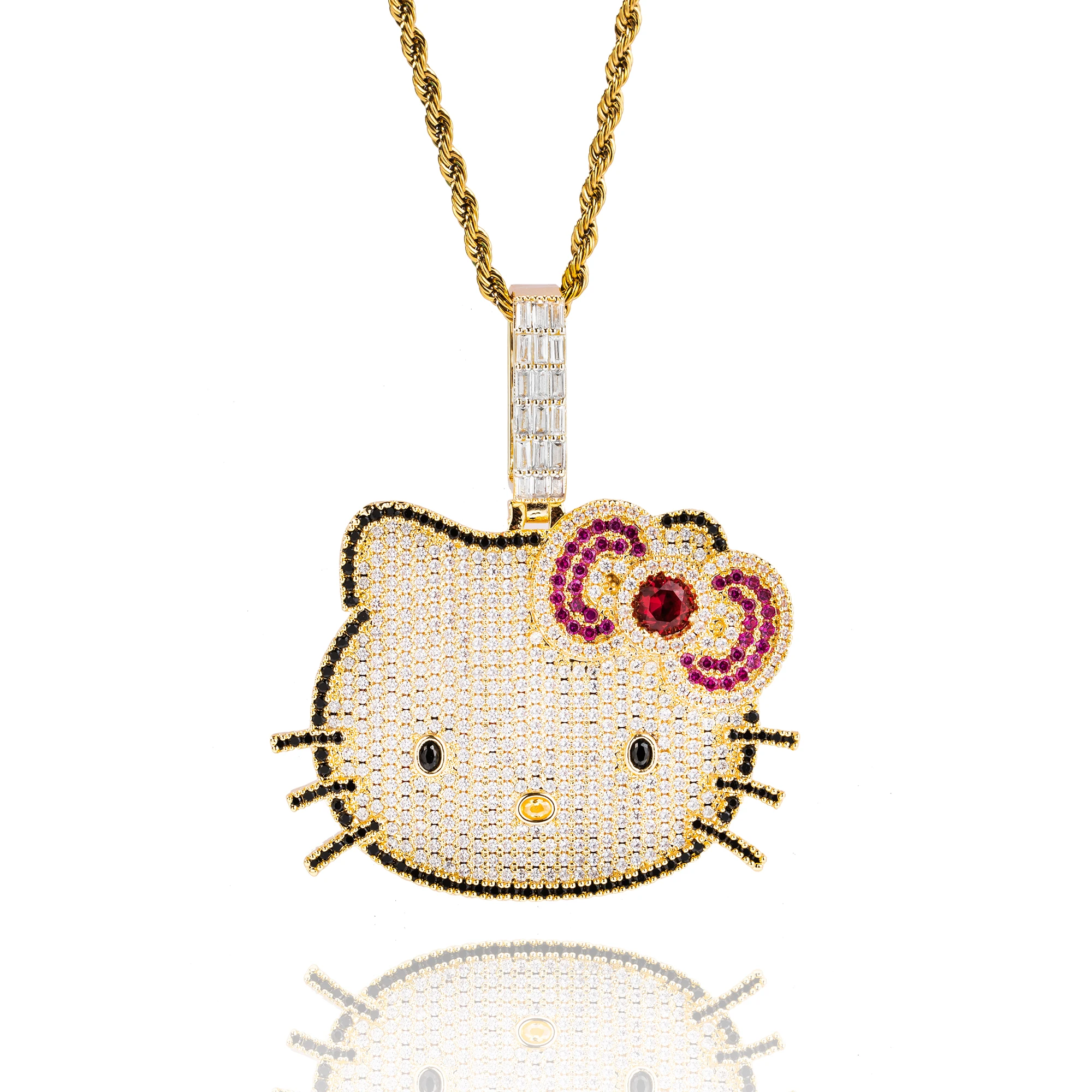 

Uwin Hello Cat Pendant Kawaii Necklaces For Women Iced Out Cubic Zirconia Charm Necklace Y2K Lovely Fashion Jewelry For Girl