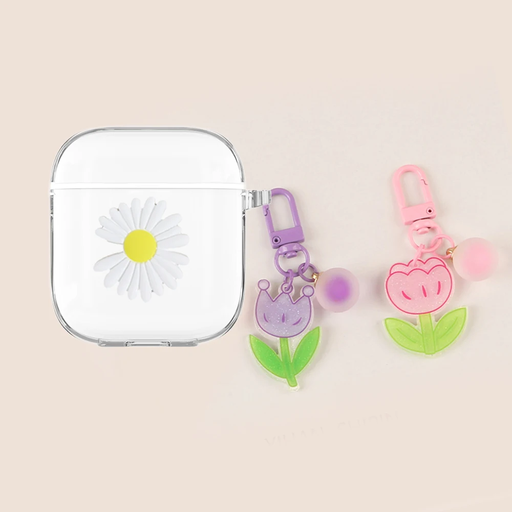 

Чехол для Haylou T33 Модный с брелоком милый цветок тюльпан прозрачный силиконовый чехол для Bluetooth наушников защитная коробка