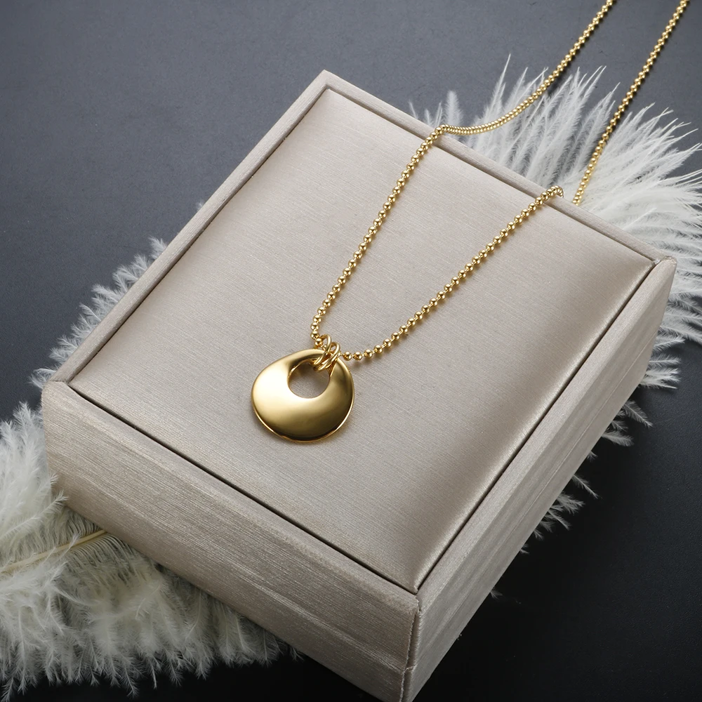 

Gothic Round Hollow Pendant Necklace Collar Beads Stainless Steel Gold Plated Chain Minimalism INS Trendy Wholesales Jewelry