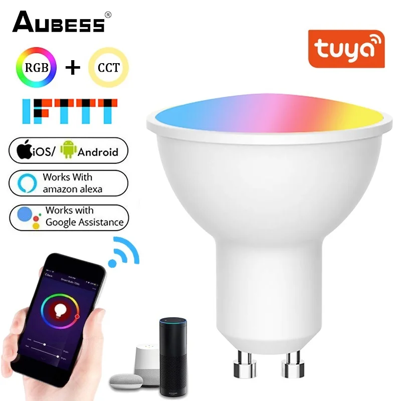 

Умная Светодиодная лампа Tuya Gu10 с Wi-Fi, прожсветильник Тор с дистанционным управлением голосом, 4 Вт, RGB, CW, CCT, работает с Alexa, Google Home, IFTTT