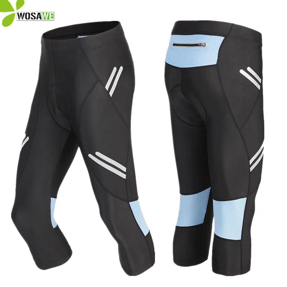 

WOSAWE Men's Cropped Cycling Pants Gel Padded Calf-Length Long Bicycle Underwear Clothing MTB Bike Downhill Legging Trousers