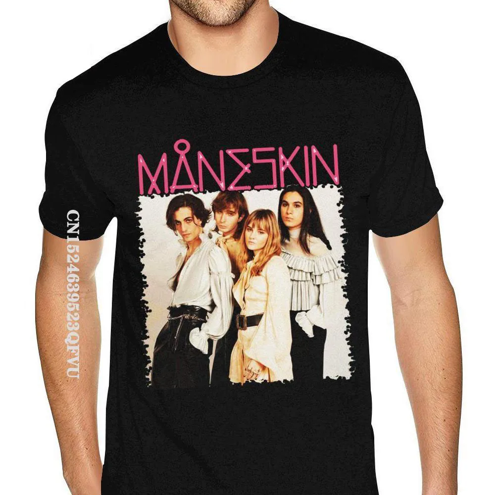 Черные футболки с рисунком Maneskin для мужчин и женщин недорогие в английском стиле