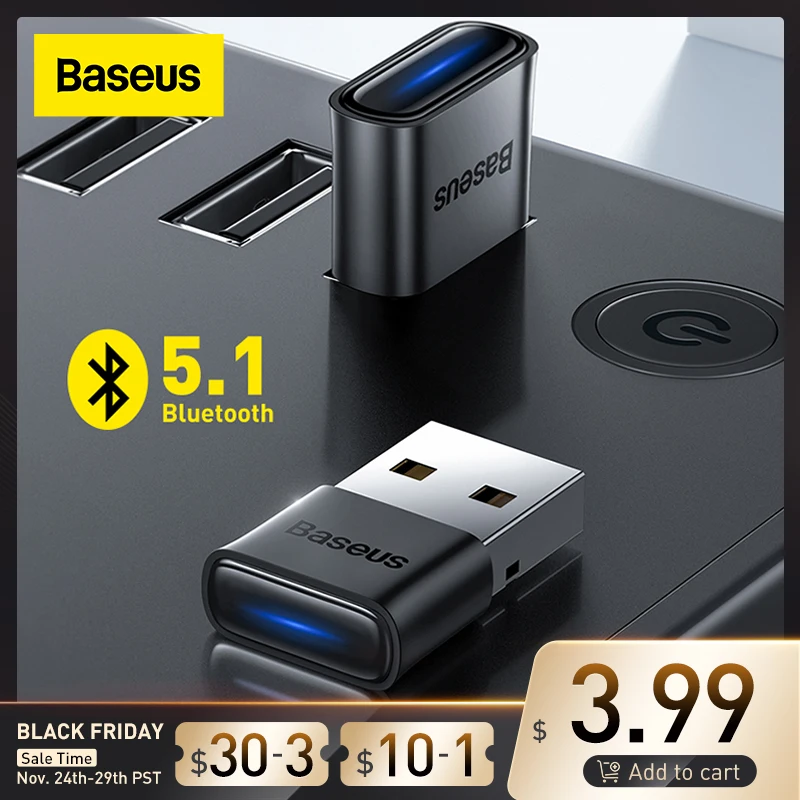 Baseus-Adaptador USB Bluetooth 5,1 para PC y portátil, receptor de Audio, altavoz inalámbrico, transmisor USB