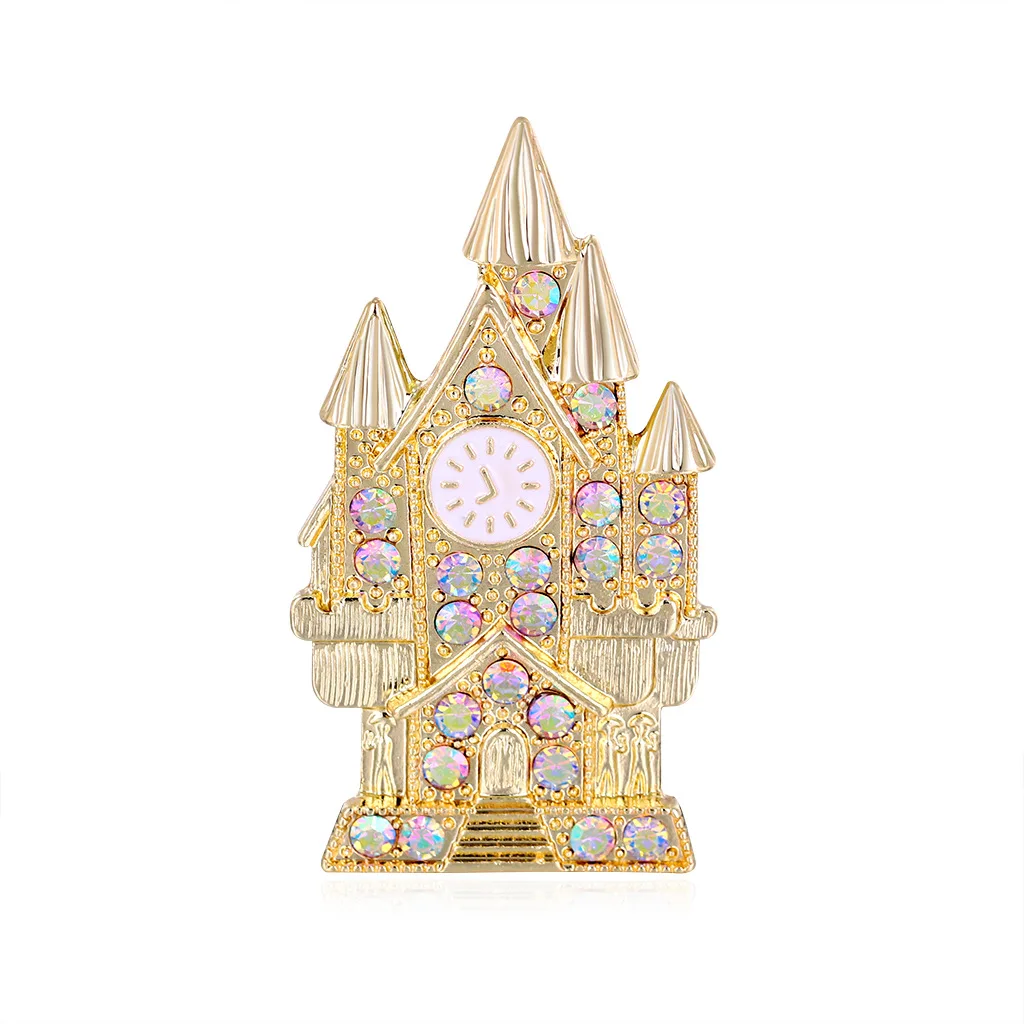 

TULX Rhinestone European Style Castle Brooches For Women Badge Jewelry Palace Party Banquet Brooch Pin Gifts