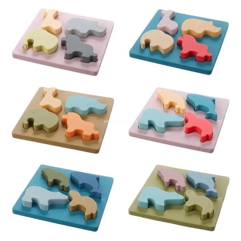 

Silicone Shape Puzzle Toy with Board Soft Animal Block for Toddlers Montessori Preschool Learning Toy for Boys and Dropship