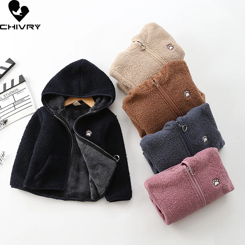 

Boys Girl Fashion Outerwear Hooded Zipper Coat Kids Baby Sweatshirt Autumn Winter Warm Polar Fleece Jacket Children's Clothing