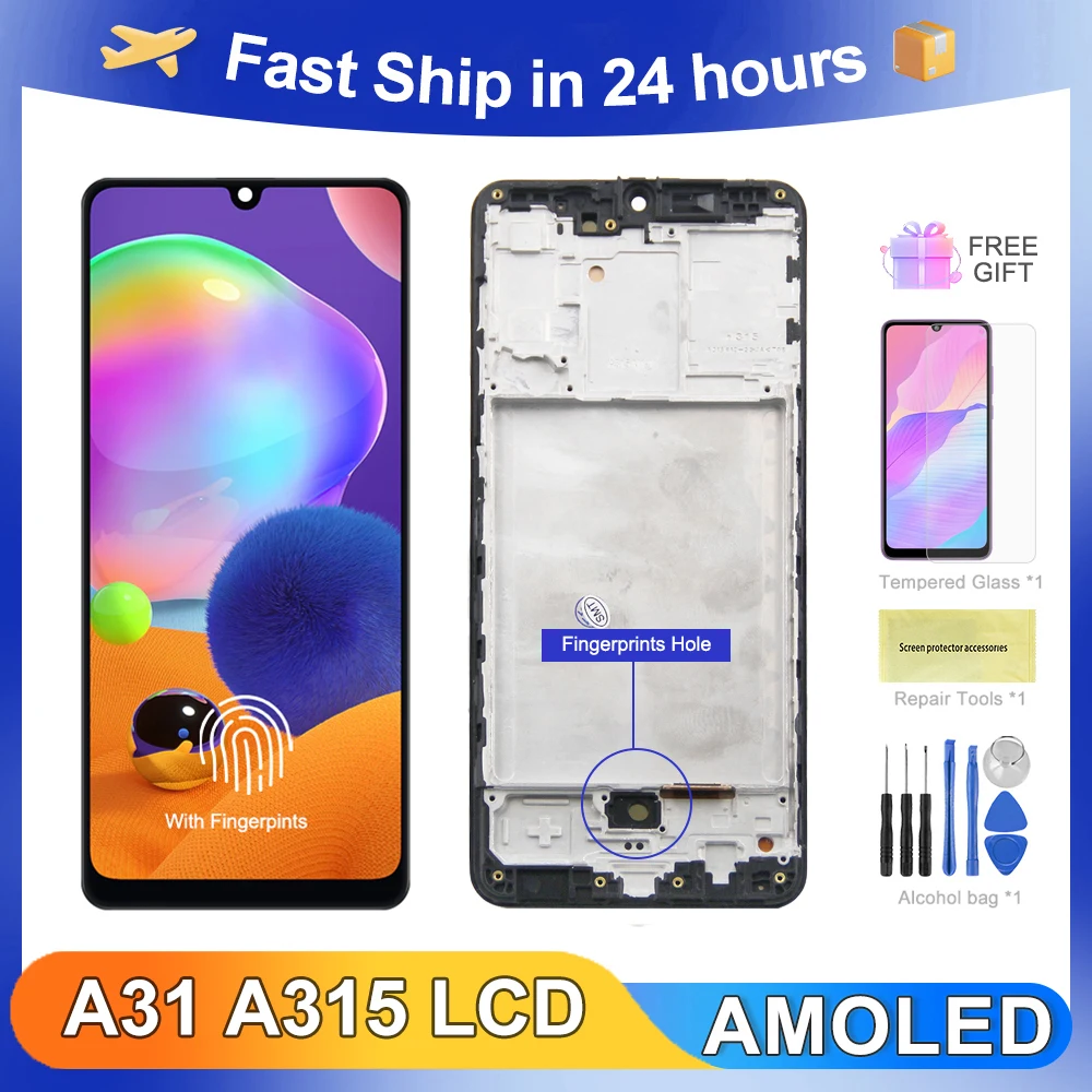 

A31 Super AMOLED Screen For Samsung Galaxy A31 A315 A315F LCD Display Touch Screen Digitizer Digitizer Assembly Parts With Frame
