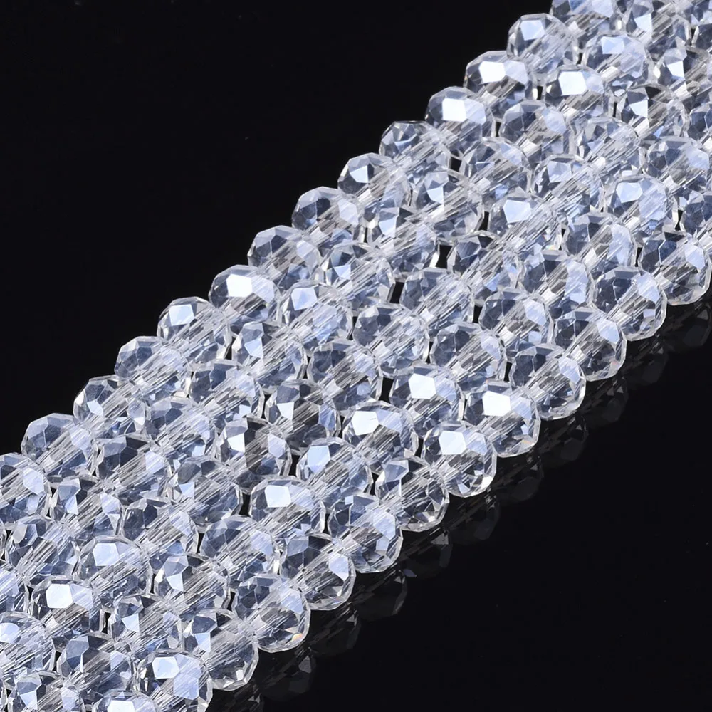 

1Strand Electroplate Glass Beads Strands Plated Faceted Clear 6x5mm Hole: 1mm 87~90pcs/strand 17~17.5 inch(42.5~43.75cm)