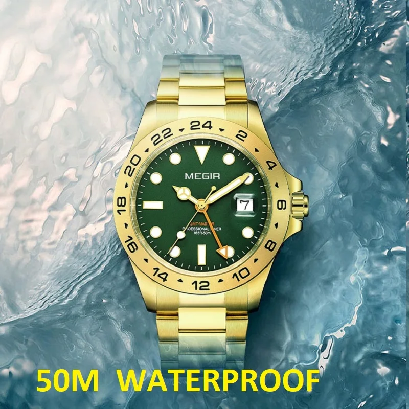 Мужские повседневные швейцарские кварцевые наручные часы MEGIR 515 из нержавеющей