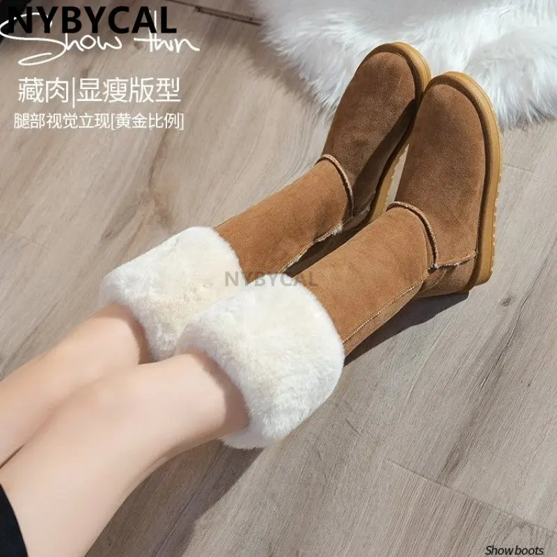 Fashion Style Women Natural Fox Hair Snow Boots Waterproof Genuine Cow Leather Winter Boots Warm Women Boots Knee-high Boots New