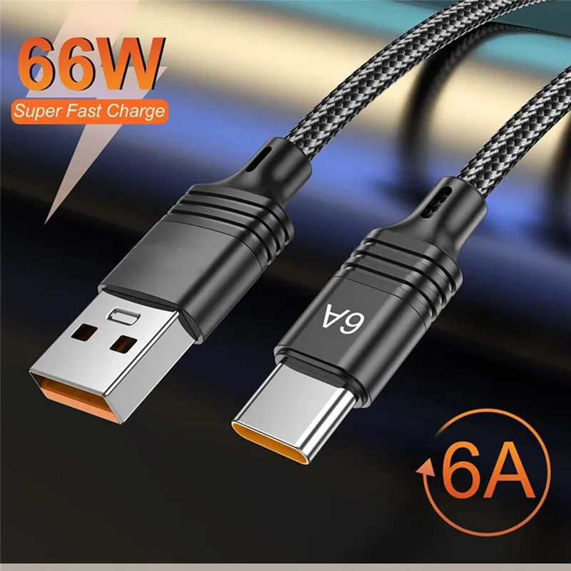 

6A USB Type C Cable Quick Charge 66W For Samsung Galaxy A53 A52 Xiaomi 12T Pro Huawei Fast Charging Charger Cable Type C Cord