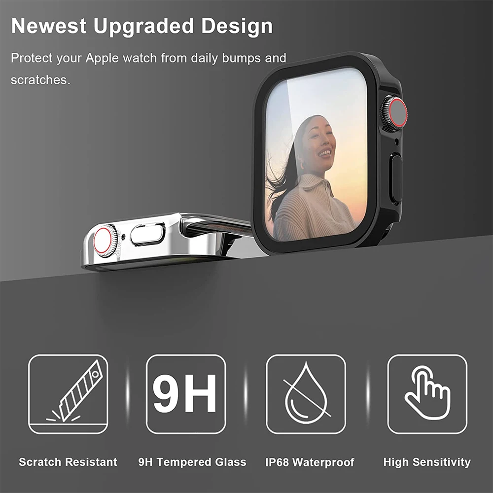Waterproof Case for Apple Watch 7 8 45mm 41mm 44mm 40mm Screen Protector Glass+Cover Bumper Shell iWatch 4 5 SE 6 Accessories