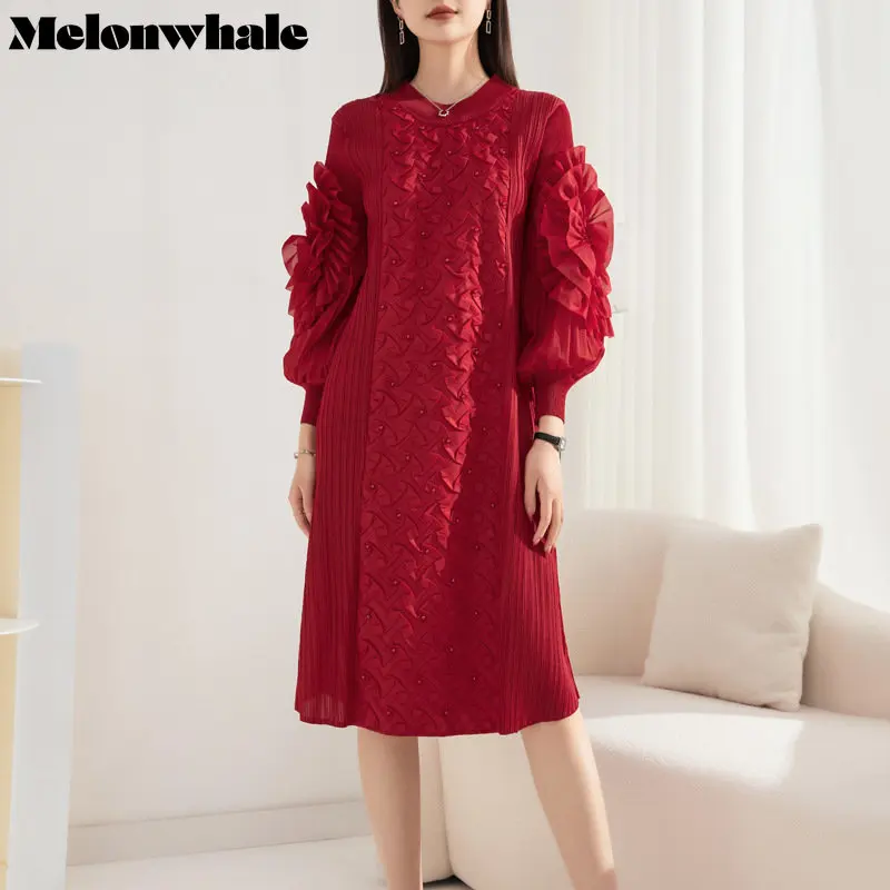 

Платье женское Плиссированное длинное с круглым вырезом и длинным рукавом