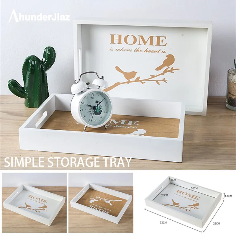 

Fashion Wooden Plate Modern White Desktop Storage Trays Jewelry Coffee Cake Food Kitchen Serving Tray Creative Home Decoration