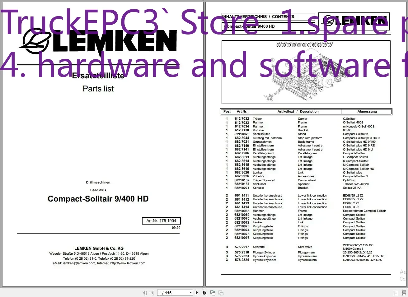 Фото TruckEPC3 Lemken Agricultural 8,14 ГБ Обновление списка запчастей в формате PDF 2022 г. №1