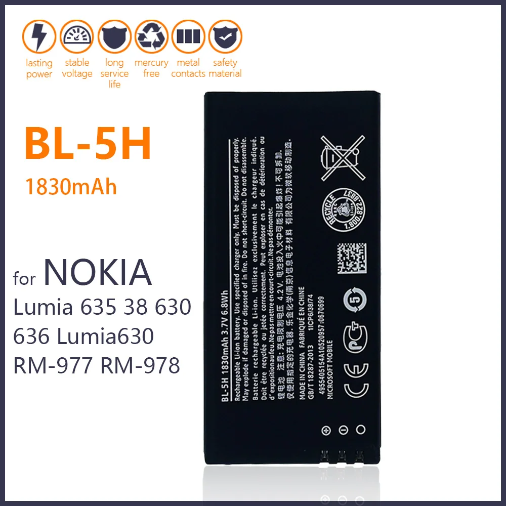 100% Оригинальный аккумулятор для Nokia Lumia 635 38 630 636 Lumia630 BL-5H BL5H 1830 мАч батареи для телефона + номер для отслеживания