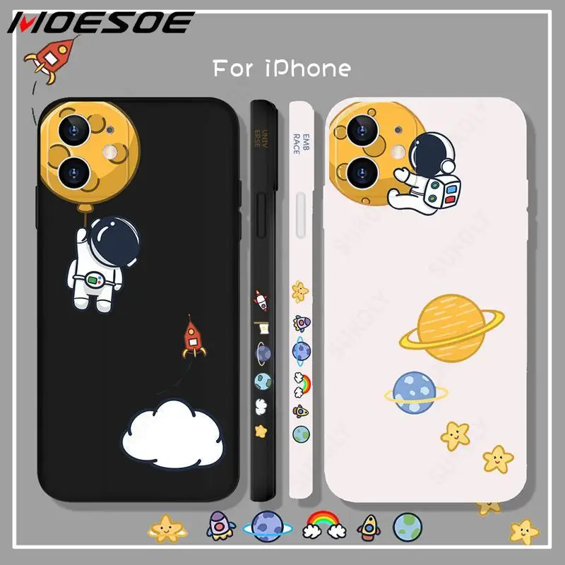 

For iPhone 13 Pro Max Case Cute Astronaut Planet Phone Case For iPhone 12 11 Pro Max XS Max XR X 8 7 Plus Liquid Silicone Cover