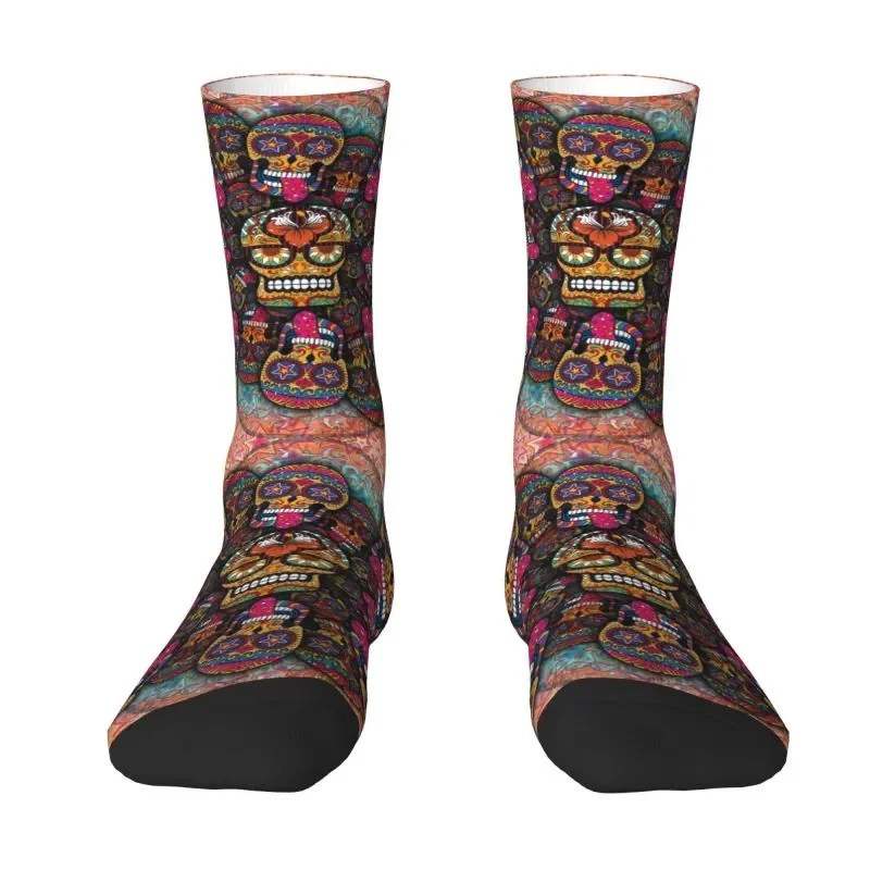 

Kawaii Printed Crazy Sugar Skulls Socks for Women Men Stretch Summer Autumn Winter Mexican Day Of The Dead Crew Socks