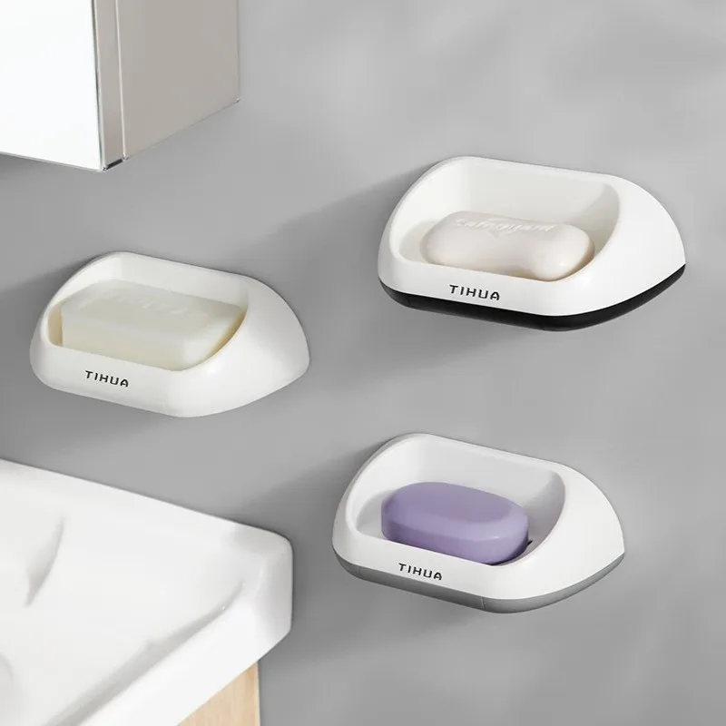 

New Soap Box Wall-Mount Soap Dish Box Holder Household Sponge Storage Tray Punch-Free Bathroom Double Layers Drain Storage Rack