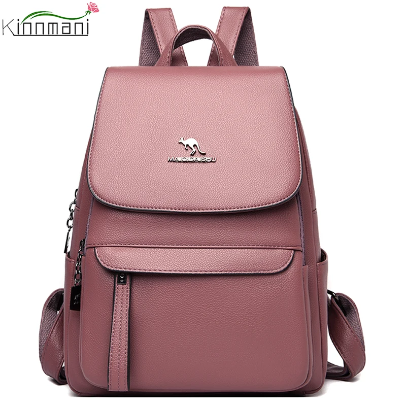 

2022 High Quality PU Leather Women's Flip Backpack Simple Solid Color Travel Backpack Mochilas School Bag for Girls Shoulder Bag