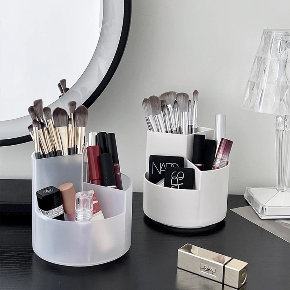 

360° Rotatable Makeup Brush Storage Box Ins Eyebrow Pencil Lipstick Storage Box Transparent Large-capacity Brush Storage Bucket