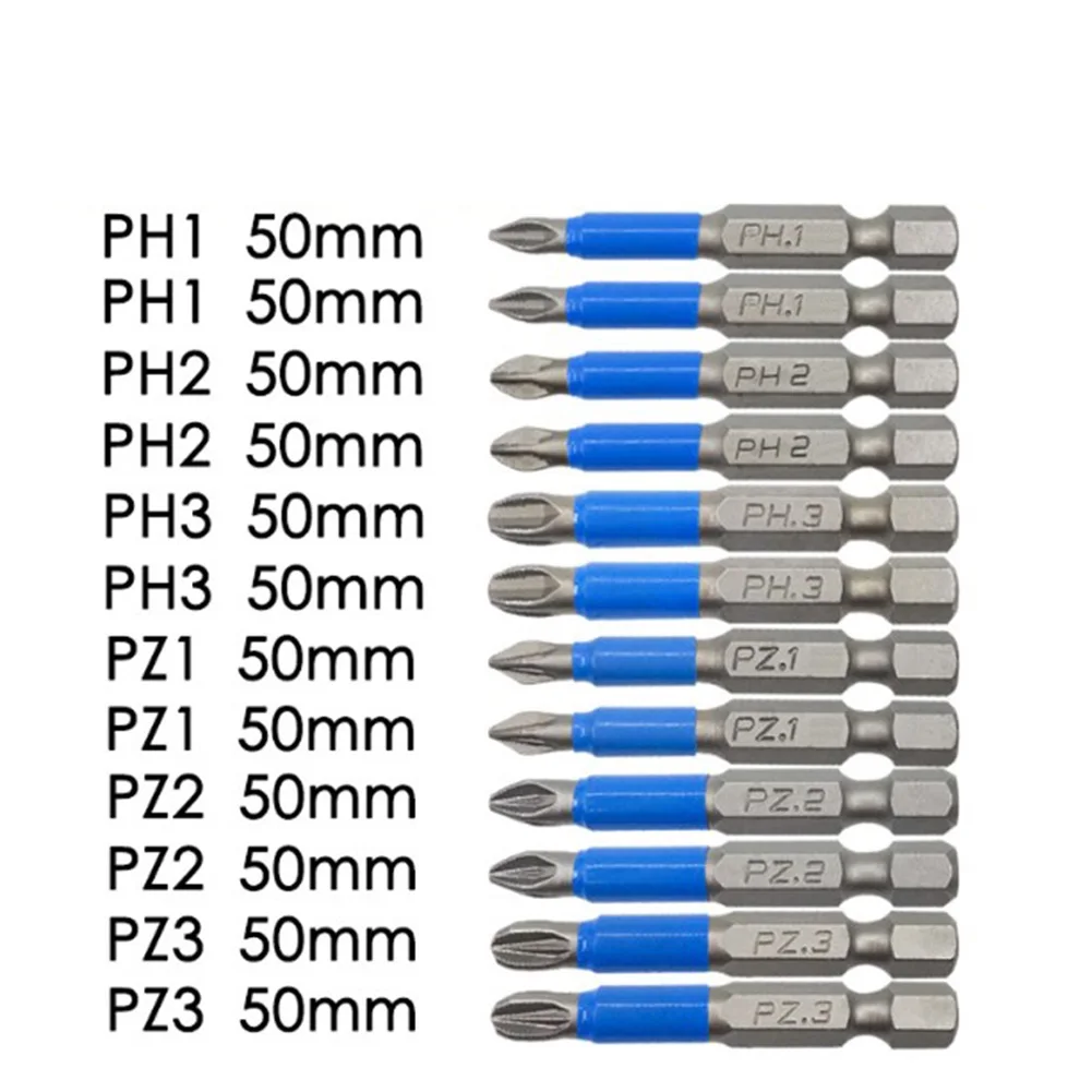 

12pcs Magnetic Screwdriver Bits Set 50mm Hex Shank Phillips/Cross Head Screwdriver Bit PH1 PH2 PH3 PZ1 PZ2 PZ3