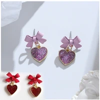 new fashion sweet bow earrings female jewelry s925 silver temperament love earrings cute frosted earring romantic gift wholesale