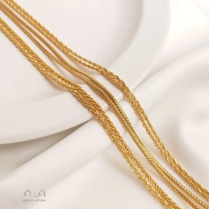 Фото Длинное ожерелье 60 см, позолоченная цепочка 14K, витая цепочка-гусеница, цепочка Шопен, цепочка для свитера, длинная цепочка для DIY-подвесок №4