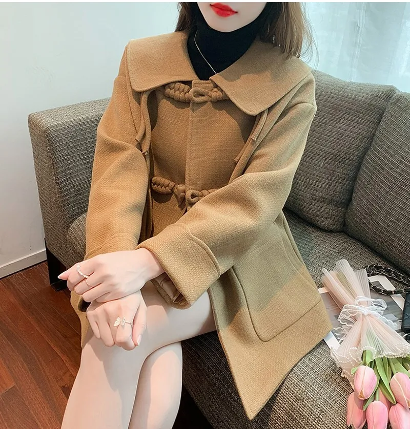 

cashmere coat female 2020 spring the new brief paragraph horn little han edition woollen coat against the season