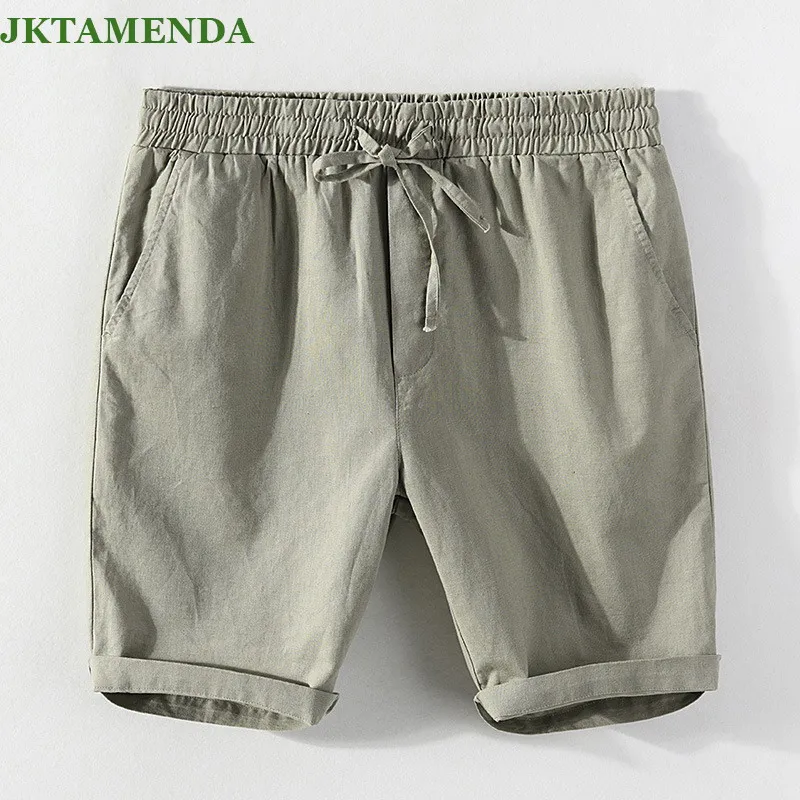 

Shorts Men's Thin Summer Japanese Korean Style Tie Loose Cotton Linen Casual Pants Breathable Beach Pants Five-point Pants K002