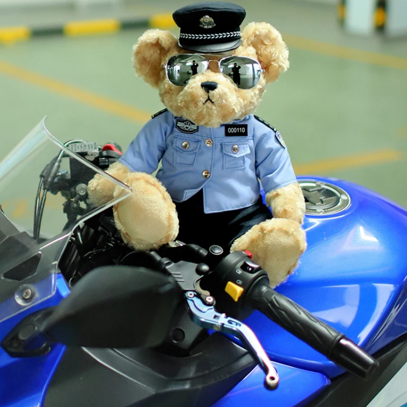 

High Quality Soft Teddy Bear Plush Toy Stuffed Animal Traffic Police Cavalry Police Officer Reflective Riding Suit Bears Gifts